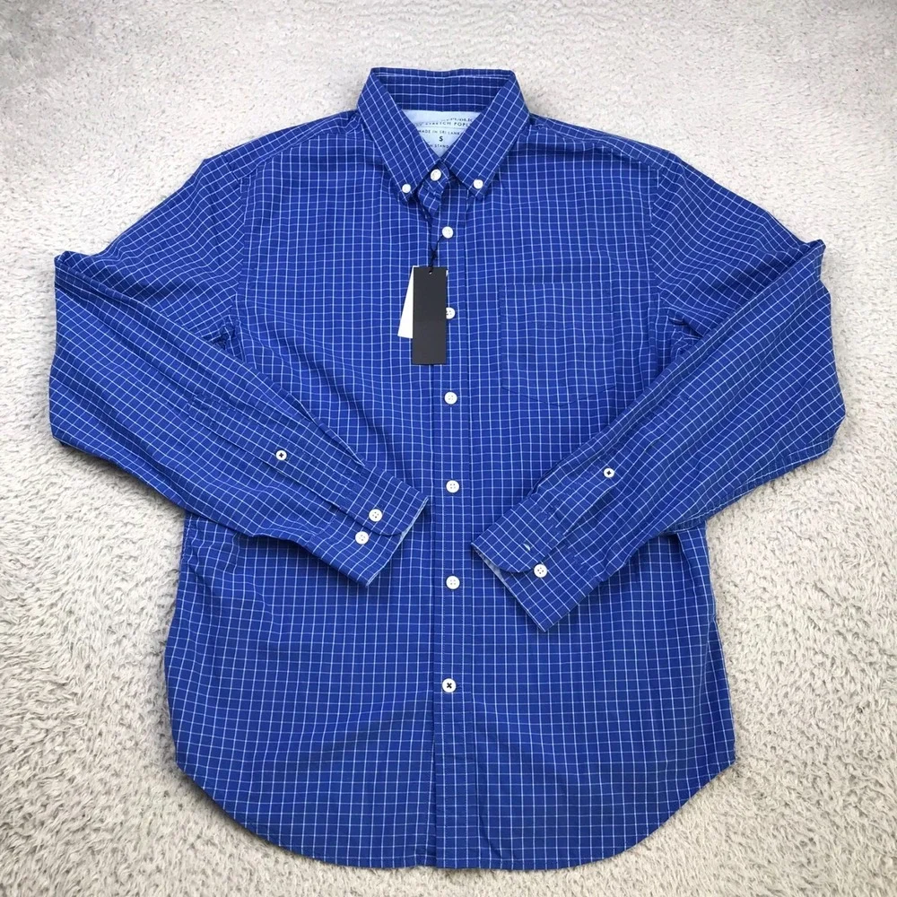 Banana Republic Luxe Stretch Poplin Shirt Mens S Blue Check‎ Button Down NEW NWT